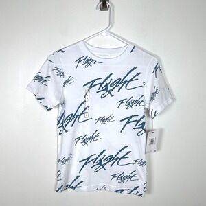 Jordan Flight All Over Print Kids‎ T-Shirt White Blue Med (10-12) NWT